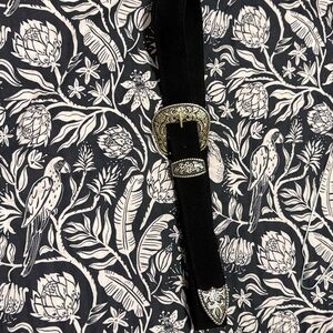 Free People Black Suede Belt with Ornate Silver Buckle